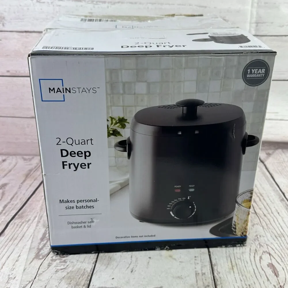 Mainstays 2 Qt Deep Fryer Matte Black 1000W Basket No Lid Open Box
